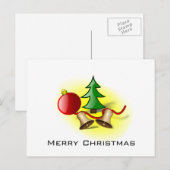 メリークリスマスレッドボール、ベル、木 シーズンポストカード (正面/裏面)