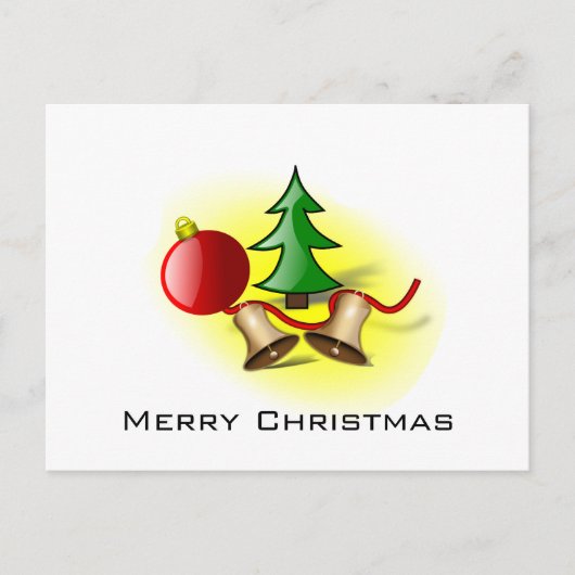 メリークリスマスレッドボール、ベル、木 シーズンポストカード (正面)