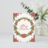 メリークリスマスレッドポインセチアとベリー シーズンポストカード (スタンド正面)