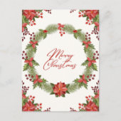 メリークリスマスレッドポインセチアとベリー シーズンポストカード (正面)