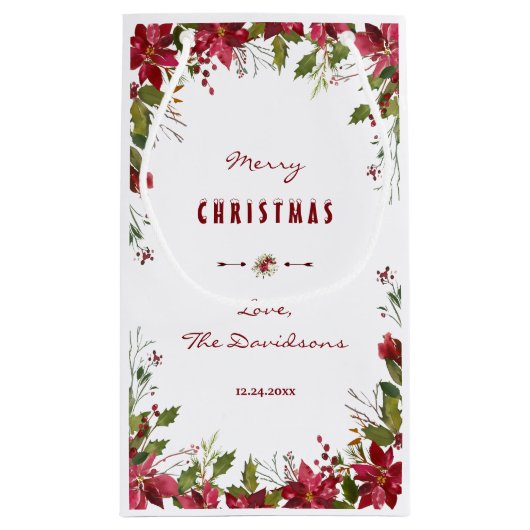 メリークリスマスレッドポインセチアのフレーム スモールペーパーバッグ (裏面)