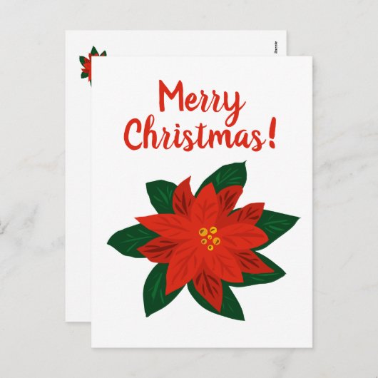 メリークリスマスレッドポインセチアスケッチポストカード シーズンポストカード (正面/裏面)