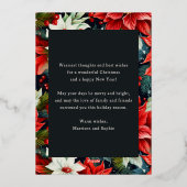 メリークリスマスレッドポインセチアフローラ写真 箔シーズンカード (裏面)