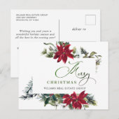 メリークリスマスレッドポインセチア企業のグリーティング ポストカード (正面/裏面)