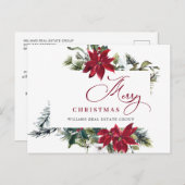 メリークリスマスレッドポインセチア企業のグリーティング ポストカード (正面/裏面)