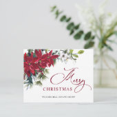 メリークリスマスレッドポインセチア企業のグリーティング ポストカード (スタンド正面)