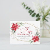 メリークリスマスレッドポインセチア企業のグリーティング ポストカード (スタンド正面)