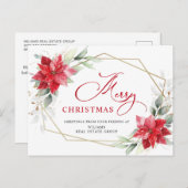メリークリスマスレッドポインセチア企業のグリーティング ポストカード (正面/裏面)