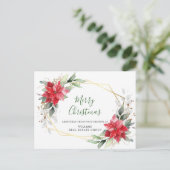 メリークリスマスレッドポインセチア企業のグリーティング ポストカード (スタンド正面)