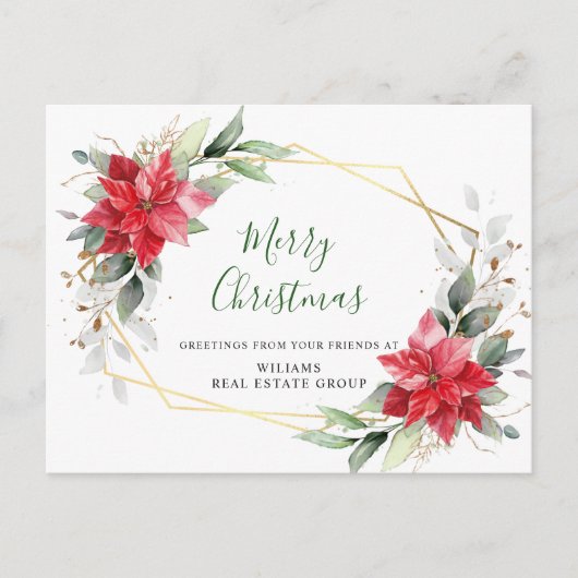 メリークリスマスレッドポインセチア企業のグリーティング ポストカード (正面)