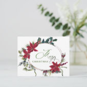 メリークリスマスレッドポインセチア企業のグリーティング ポストカード (スタンド正面)