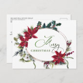 メリークリスマスレッドポインセチア企業のグリーティング ポストカード (正面/裏面)