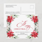 メリークリスマスレッドポインセチア企業のグリーティング ポストカード (正面/裏面)