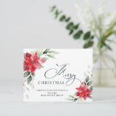 メリークリスマスレッドポインセチア企業のグリーティング ポストカード (スタンド正面)