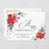 メリークリスマスレッドポインセチア企業のグリーティング ポストカード (正面/裏面)
