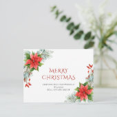 メリークリスマスレッドポインセチア企業のグリーティング ポストカード (スタンド正面)