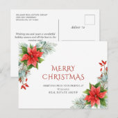 メリークリスマスレッドポインセチア企業のグリーティング ポストカード (正面/裏面)