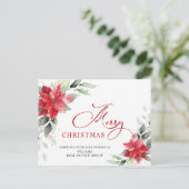 メリークリスマスレッドポインセチア企業のグリーティング ポストカード (スタンド正面)