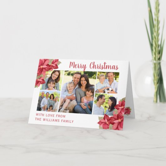 メリークリスマスレッドポインセチア水の色の休日 カード (正面)