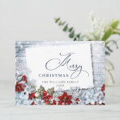 メリークリスマスレッドポインセチア素朴ウッド シーズンカード (スタンド正面)