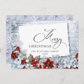 メリークリスマスレッドポインセチア素朴ウッド シーズンカード (正面/裏面)