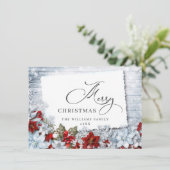 メリークリスマスレッドポインセチア素朴ウッド シーズンカード (スタンド正面)