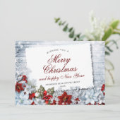 メリークリスマスレッドポインセチア素朴ホリデーカード シーズンカード (スタンド正面)