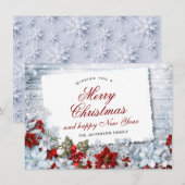 メリークリスマスレッドポインセチア素朴ホリデーカード シーズンカード (正面/裏面)