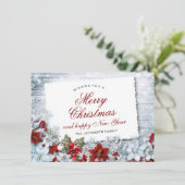 メリークリスマスレッドポインセチア素朴ホリデーカード シーズンカード (スタンド正面)