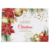 メリークリスマスレッドポインセチア金ゴールドのボーブル ラージペーパーバッグ (裏面)