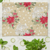メリークリスマスレッドポインセチア キッチンタオル (折り畳み)