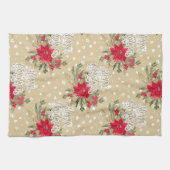 メリークリスマスレッドポインセチア キッチンタオル (横)