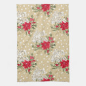 メリークリスマスレッドポインセチア キッチンタオル (縦)