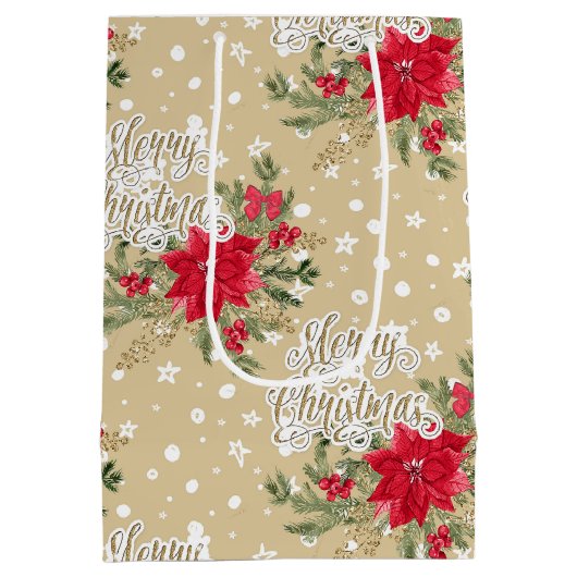 メリークリスマスレッドポインセチア ミディアムペーパーバッグ (裏面)