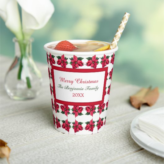 メリークリスマスレッドポインセティアスがパーソナライズ 紙コップ (インサイチュ)