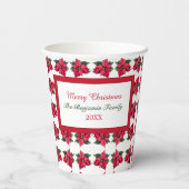 メリークリスマスレッドポインセティアスがパーソナライズ 紙コップ (裏面)