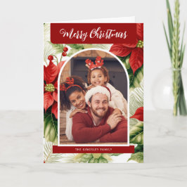 メリークリスマスレッドポインセティアスパーソナライズされたの写真 シーズンカード