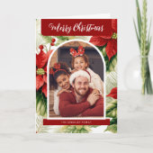 メリークリスマスレッドポインセティアスパーソナライズされたの写真 シーズンカード (正面)
