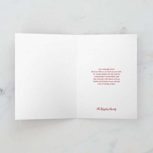 メリークリスマスレッドポインセティアスパーソナライズされたの写真 シーズンカード (内部)