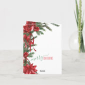 メリークリスマスレッドポインセティアスリボン弓 シーズンカード (裏面)