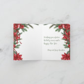 メリークリスマスレッドポインセティアスリボン弓 シーズンカード (内部)