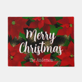 メリークリスマスレッドポインセティアス ドアマット (正面)