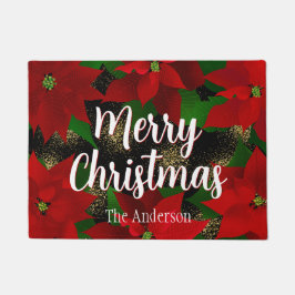 メリークリスマスレッドポインセティアス ドアマット