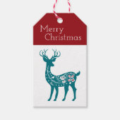 メリークリスマスレッドモダンブルートナカイのクリスマス ギフトタグ (正面)