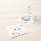 メリークリスマスレッドモノグラムバウブルオーナメント スクエアペーパーコースター (インサイチュ)