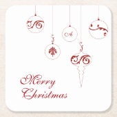 メリークリスマスレッドモノグラムバウブルオーナメント スクエアペーパーコースター (正面)