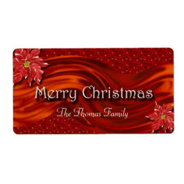 メリークリスマスレッドリボンポインセチアのワインラベル ラベル