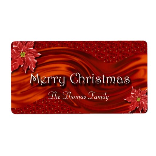 メリークリスマスレッドリボンポインセチアのワインラベル ラベル (正面)