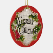 メリークリスマスレッドヴィンテージスパークルフェイクホリデー セラミックオーナメント (右)