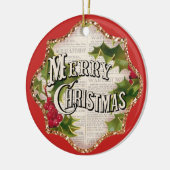 メリークリスマスレッドヴィンテージスパークルフェイクホリデー セラミックオーナメント (左)